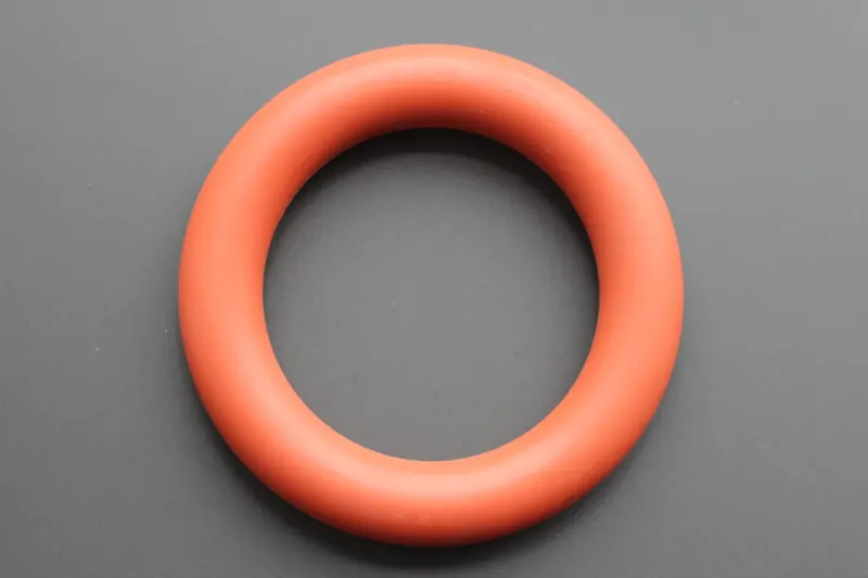Single orange fluoroelastomer O-ring with a round cross section on a pale background