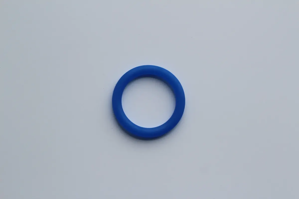 Blue HNBR O-ring photographed on a plain light background