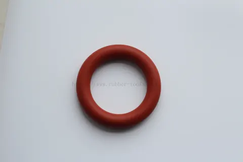 Single red O-ring with a round cross section on a pale surface
