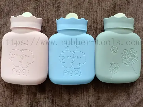 Cream silicone hot water bag standing upright on a plain surface